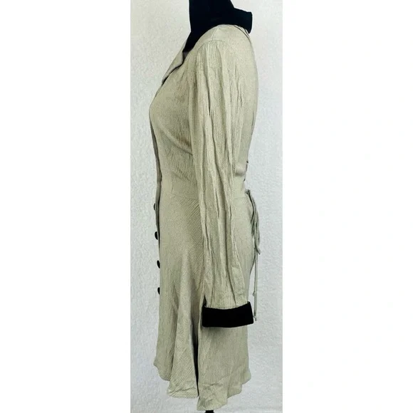 (VTG) CITY TRIANGLES • Sand/Brown Velvet Trim Button Long Sleeve Mini Dress, 7 - Picture 5 of 16